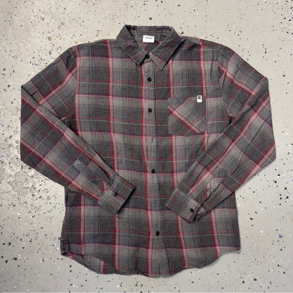 DC Buffalo Check Flannel Casual Long Sleeve Button Up Shirt Mens Size M Grey